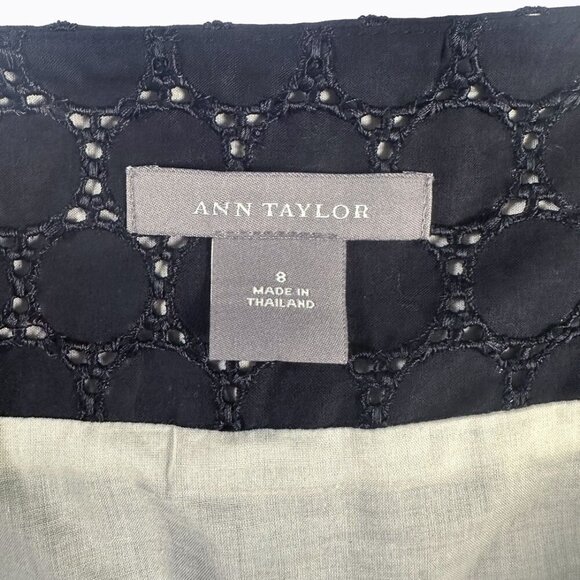 Ann Taylor Black Eyelet Midi Skirt Sz 8 Pleated Embroidered Y2K 90s Cottagecore - Picture 9 of 11